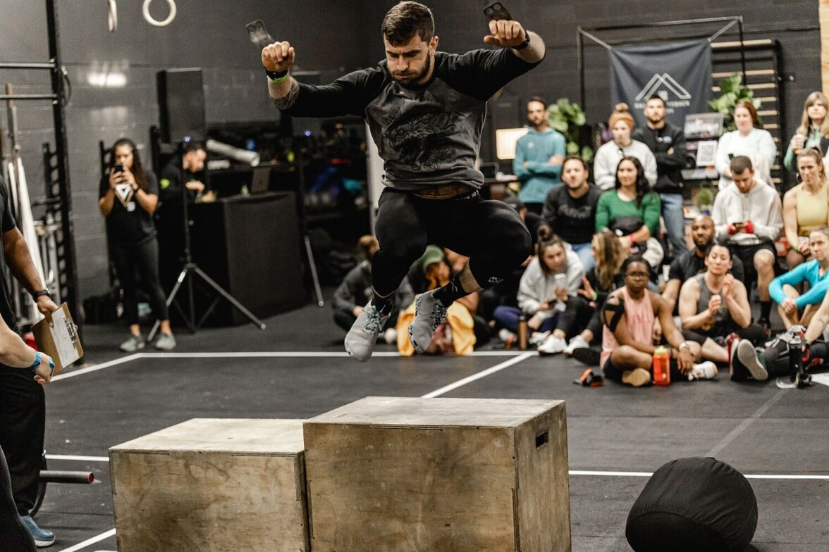 CrossFit Athlete performing a box jump